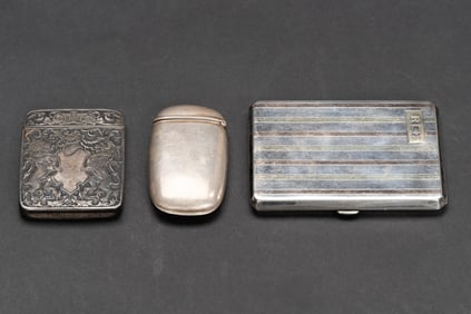 Sterling Silver 14K Gold Cigarette Case & 2 Match Safe