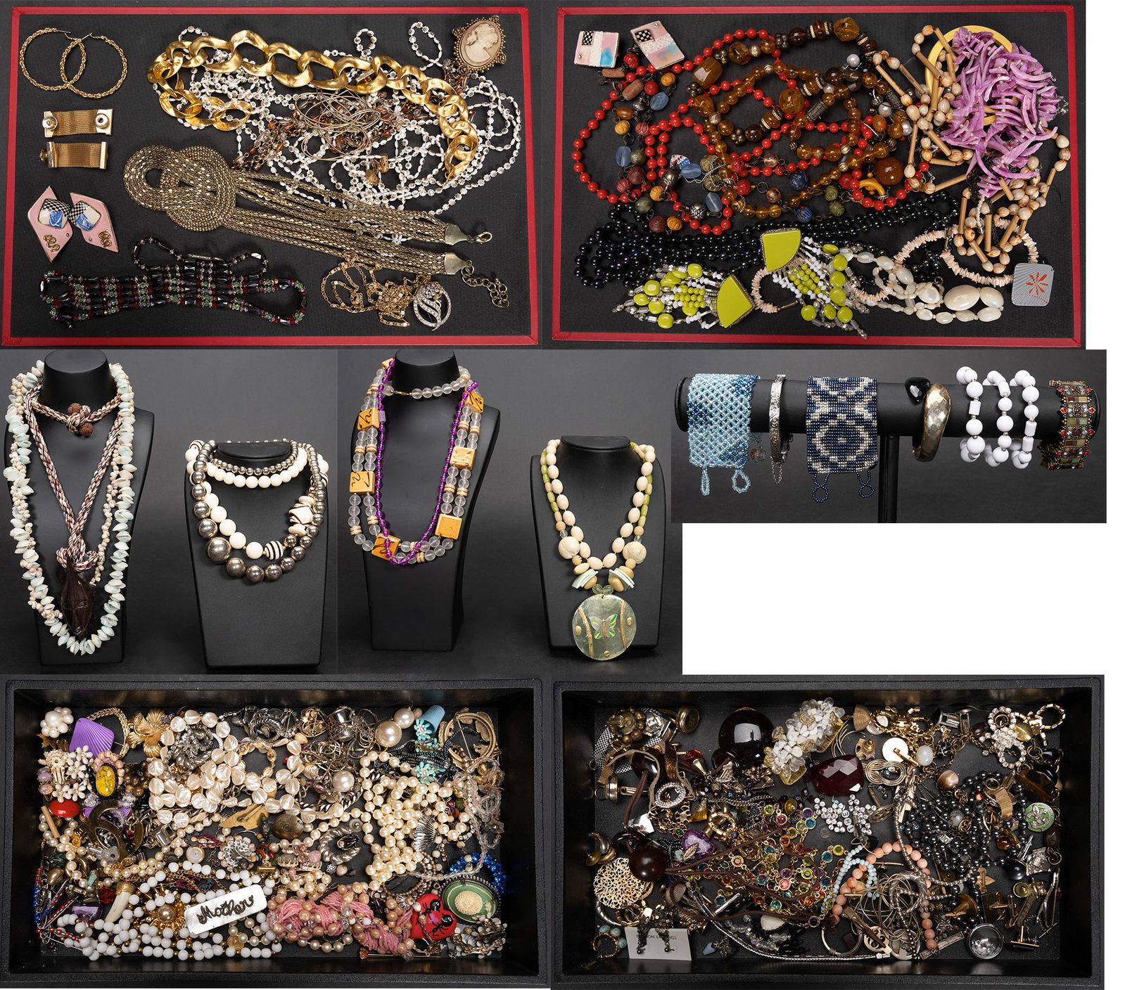 Unsearched Costume Jewelry Lot: Large Costume Jewelry Unsearched Lot May Comprising Necklaces Bracelets Bangles Rings Pins Brooches Earrings Cufflinks etc Some Items May Need Repair While Some Will Not We Cannot Answer Questions Per