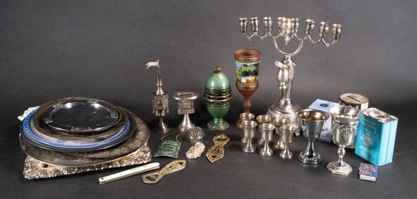 Judaica Tray & Tableware Collection Group Lot of 30 Items