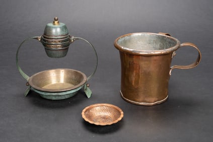 Judaica Mayim Aharonim Last Water Suspended Brass Dispenser & Copper Washing Cup