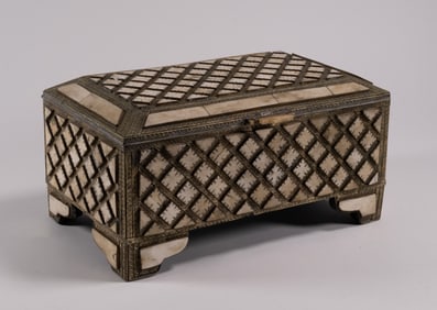 Carved Bone Inlaid Footed Wedding Trunk