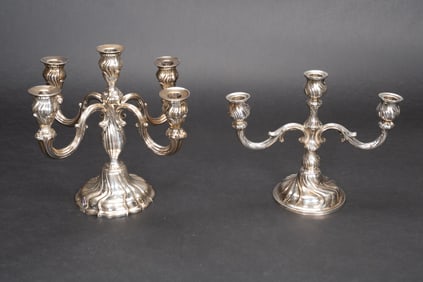 Judaic Sabbath German 835 Silver Candelabra Group Lot