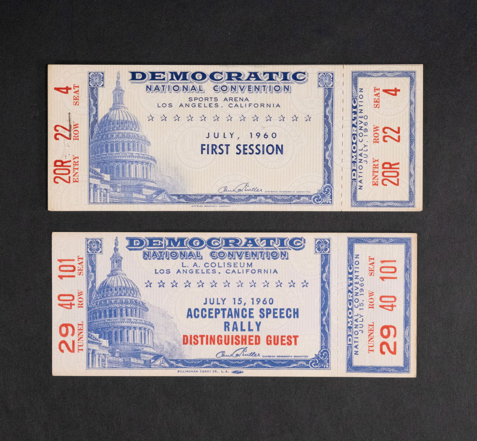 John F Kennedy JFK LBJ Democratic National Convention DNC Tickets All Sessions & Acceptance Rally (1 of 5)