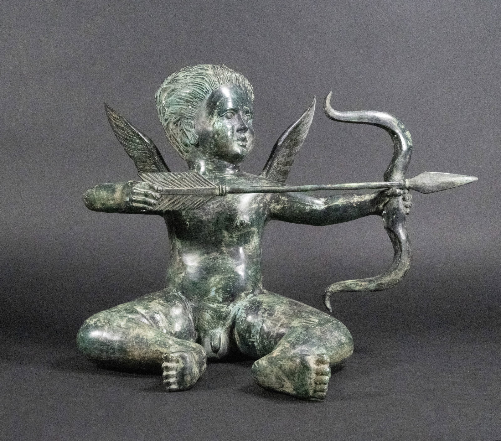 Art Deco Bologna Bronze Verdigris Cupid Statue (1 of 7)