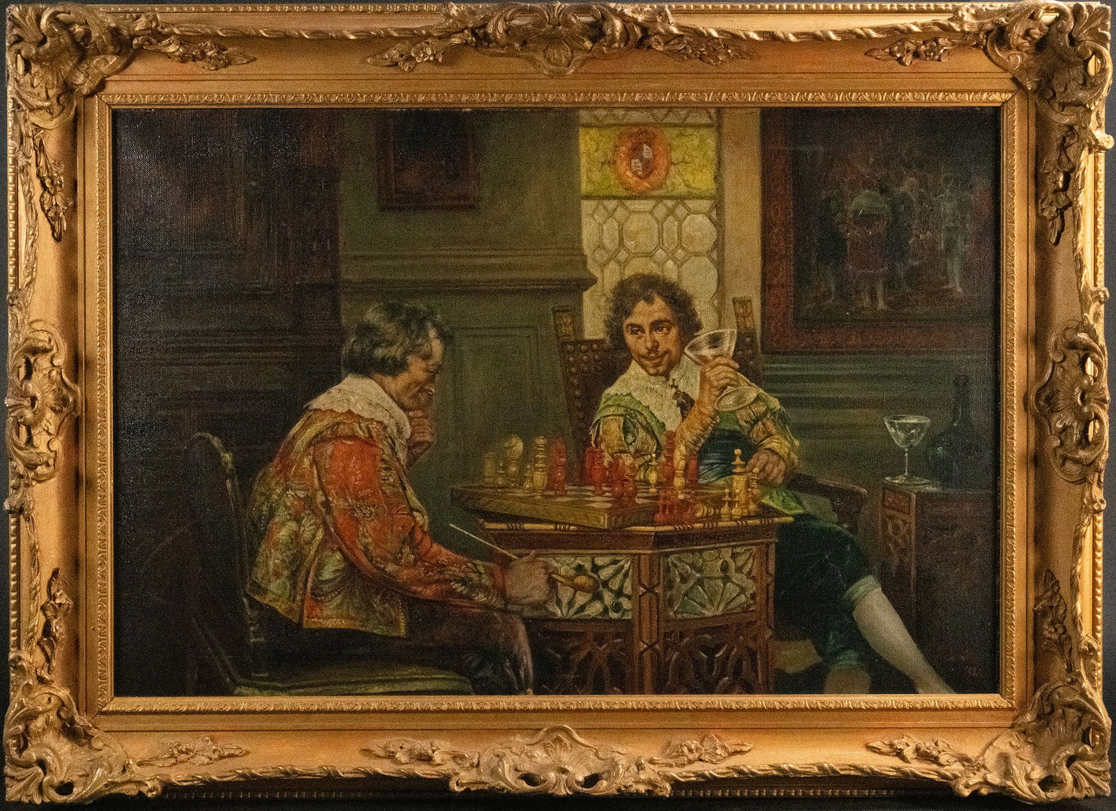 W Newton 1880 "Cavaliers Playing Chess" Oil on Canvas (1 of 8)