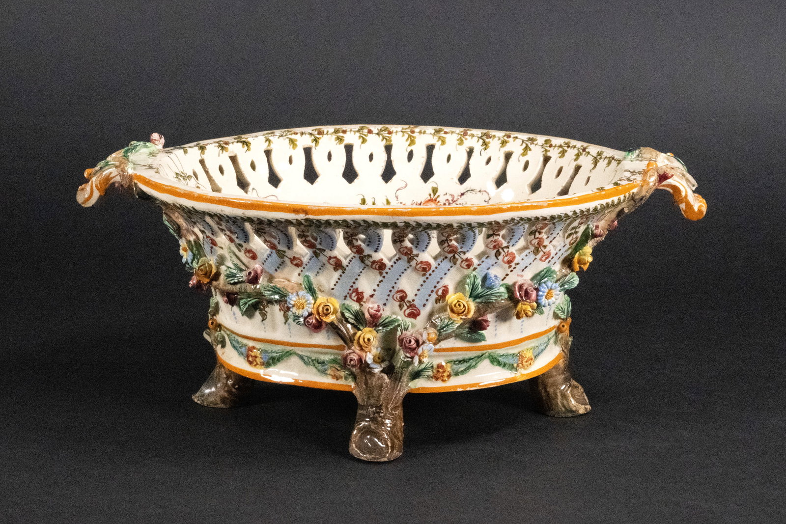 19th c. Domenico Agostinelli Dal Pra Nove Italy Majolica Ceramic Centerpiece Bowl (1 of 9)