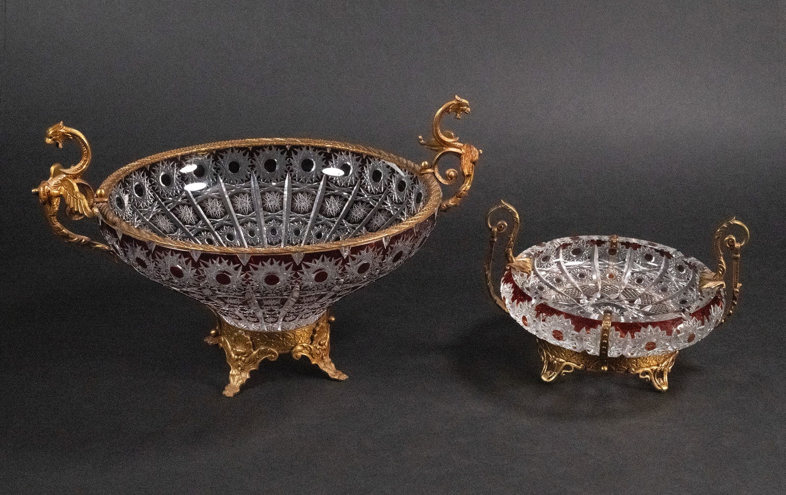 Bohemian Gilt Bronze Cut to Clear Crystal Centerpiece & Ashtray (1 of 8)