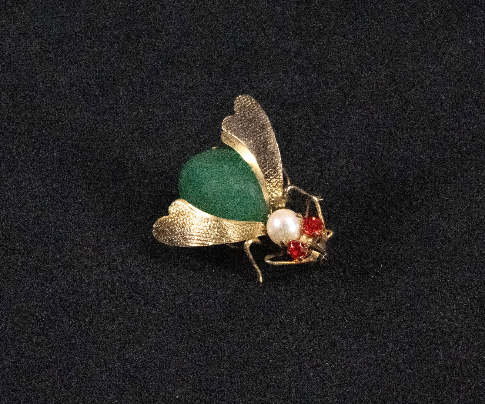 Early 20th c. 14K Gold Pearl Jade Insect Brooch (1 of 6)