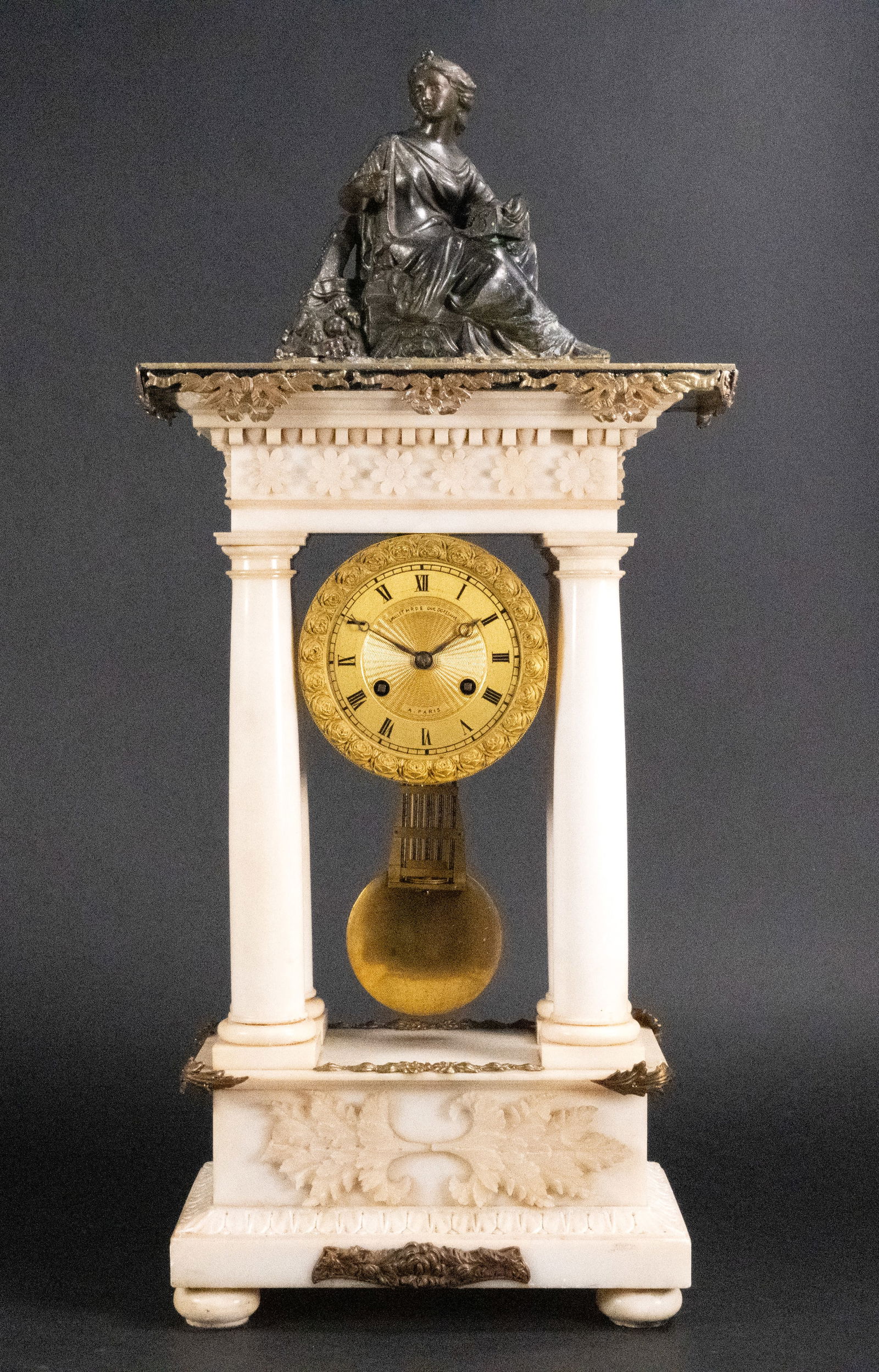 19th C. French Dore Bronze Marble Portico Clock L. Mallet (1 of 8)