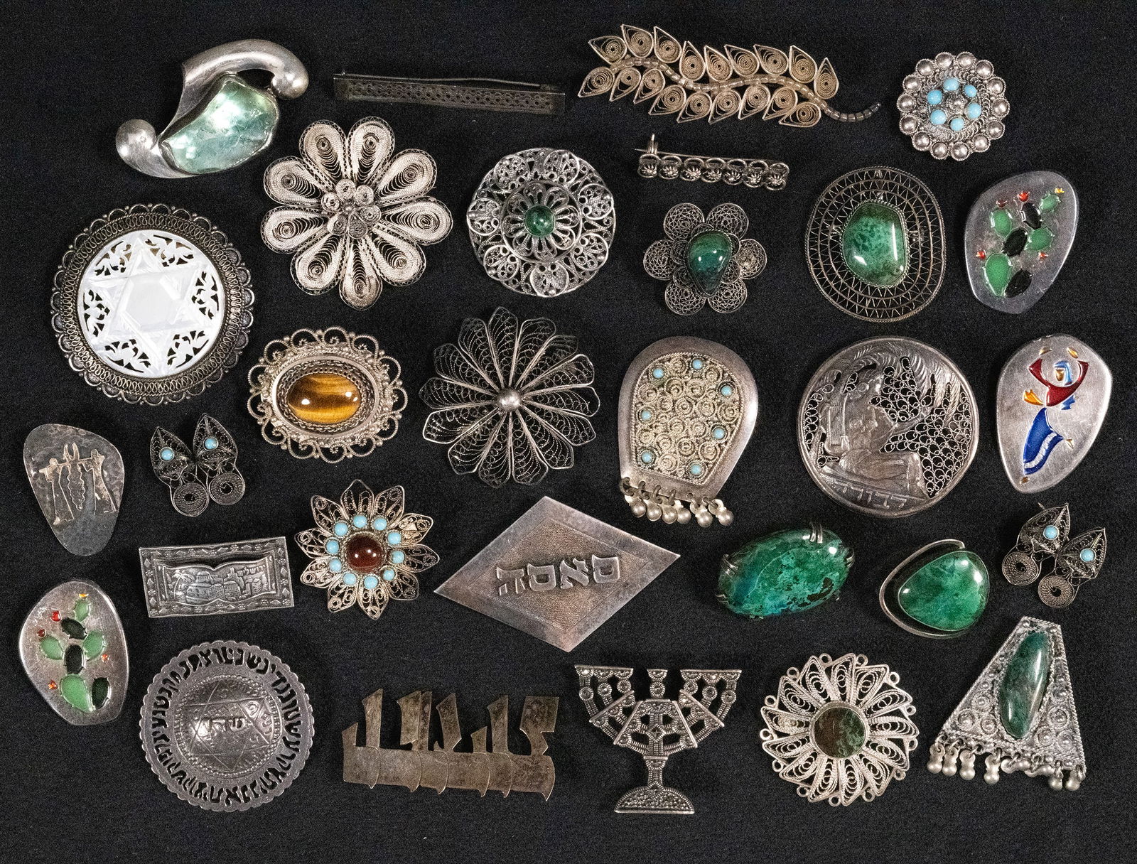 Large Judaic Vintage Sterling Silver Brooch Collection Bezalel Hizme Teppich etc 30pc (1 of 6)