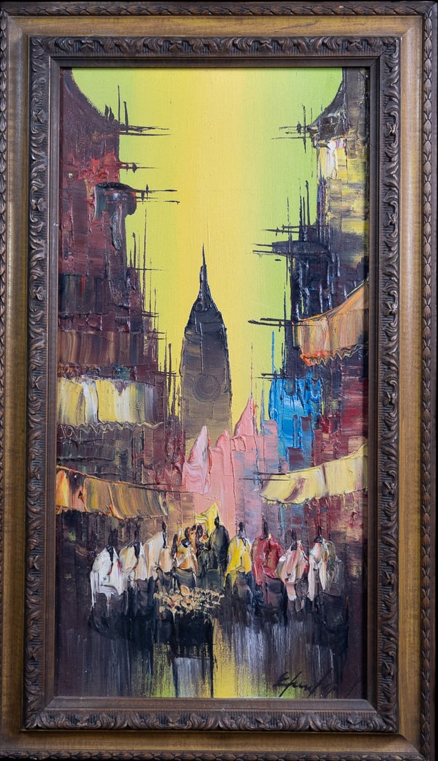 London Cityscape Acrylic On Canvas On Board MCM Signed (1 of 4)