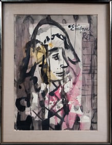 Etienne Ret (France US 1900-1996) Abstract Watercolor Portrait Signed