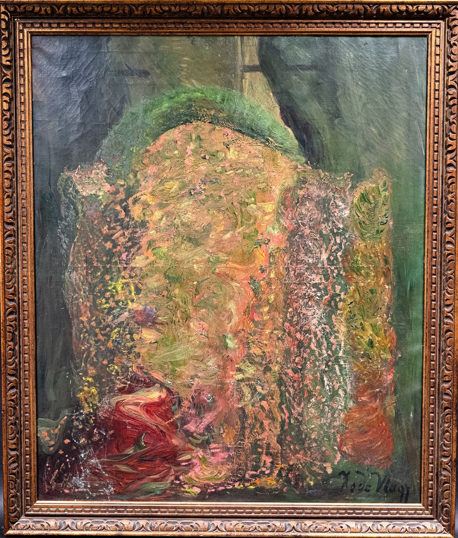 Mid Century Impressionist Portrait of Woman Oil On Canvas Signed illegible: Mid Century Impressionist Portrait of Woman Oil On Canvas Signed Illegibly to Lower Right Corner Gild Carved Wooden Frame Approx: Art: 42 5/8"H 35 5/8"W Frame: 48 3/8"H 41 3/8"W In Overall Good Condit