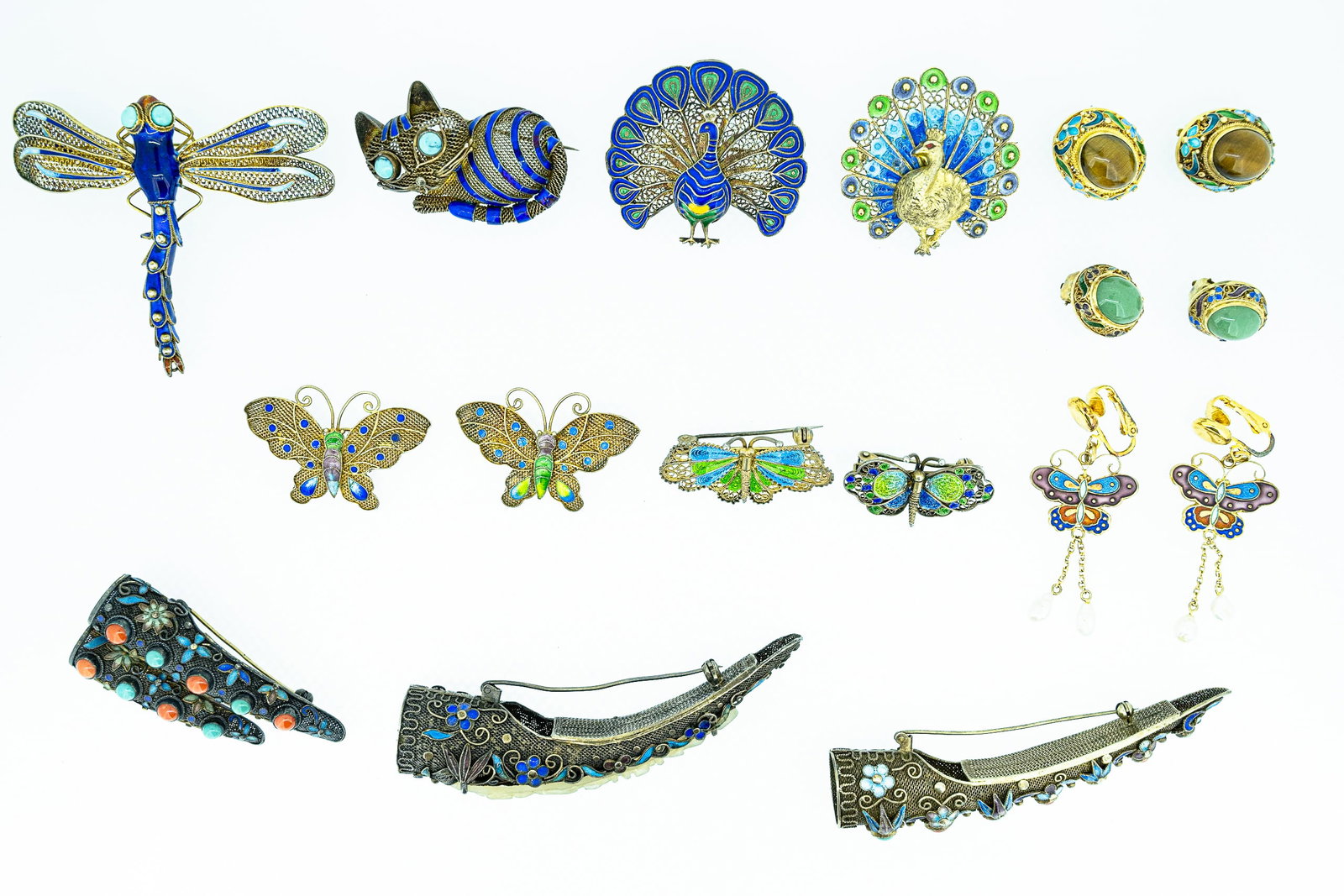 Chinese Gilt Silver Cloisonne Filigree Jewelry Collection Group Lot (1 of 4)