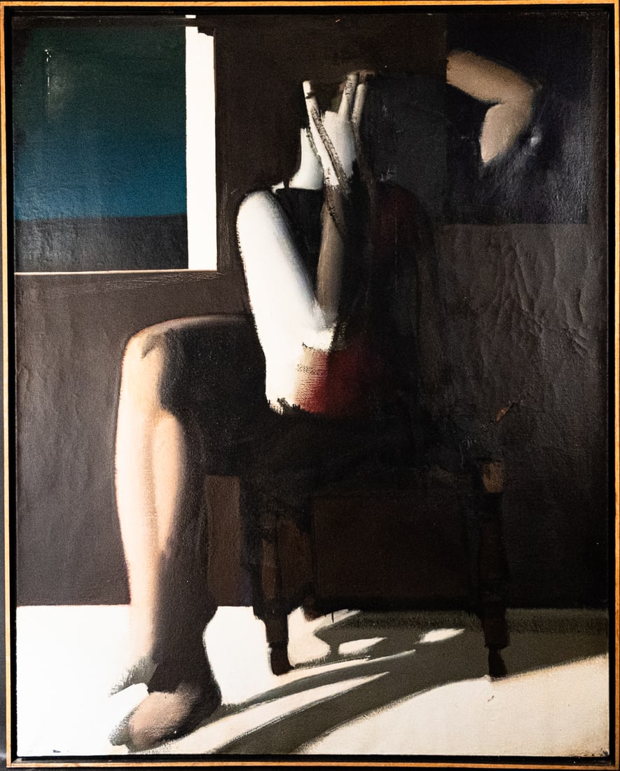 Ivan Kustura (Zagreb Croatia 1951-) "Woman with Chair Hiding" Oil On Canvas (1 of 6)