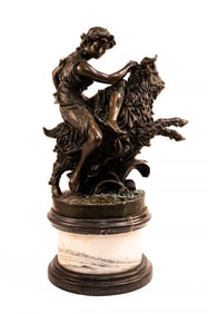 Michel Claude Clodion (French, 1738-1814) Bronze Group "Bacchante Riding A Goat" Sculpture