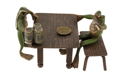 Franz Xavier Bergman (Austria, 1861-1936) Cold Painted Bronze Sculpture Group Of Frogs Signed
