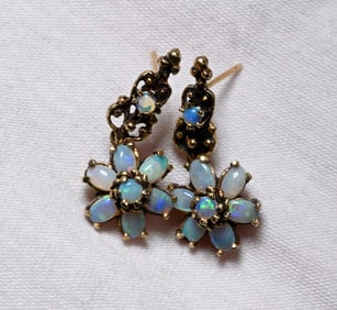 14K Gold & Opal Flower Earrings