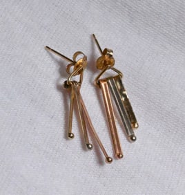 14K Tri Color Gold Stud Earrings