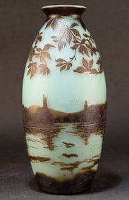 Emille Galle (France 1846 - 1904) Cameo Art Glass Landscape Vase Signed