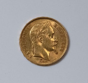 1867 French Gold Coin 20 Francs Napoleon III Empereur