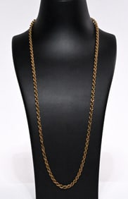 14K Gold Rope Chain Necklace 25"L