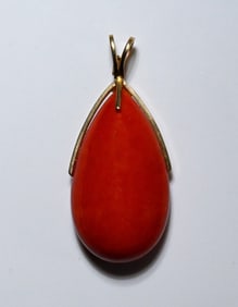 14k Gold & Red Coral Pendant
