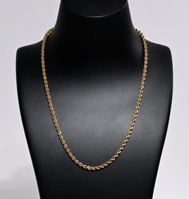 14K Gold Rope Chain Necklace 16 1/2"L