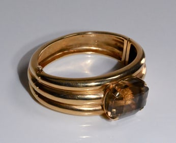 14k Gold Smoky Quartz Bangle Bracelet