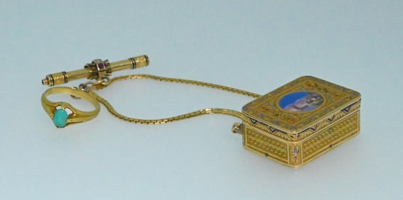 18th c.18K Gold & Enamel Musical Vinaigrette Rare