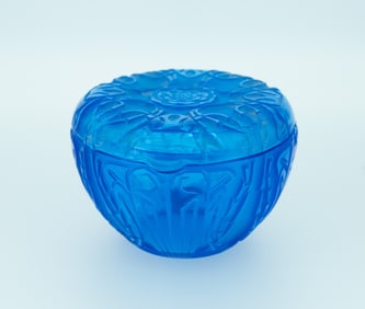 R. Lalique Electric Blue Glass Quatre Scarabees Box