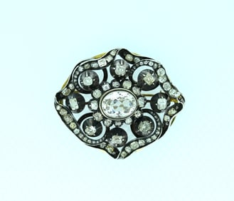 19th c. 14k Gold Old European Rose Cut Diamond Brooch