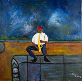 William Tolliver (American 1951-2000) "Jazz Musician" Oil On Canvas