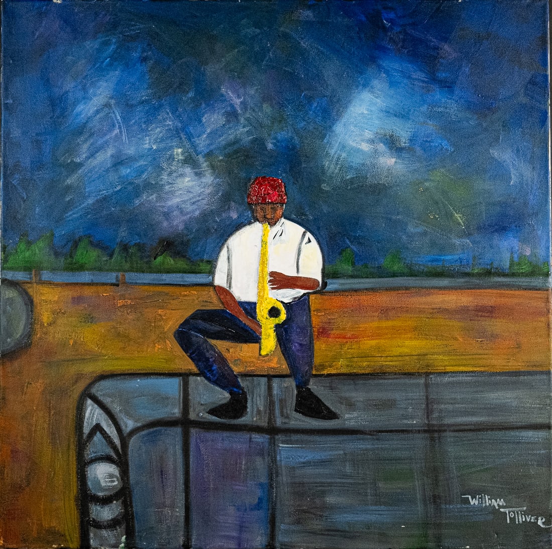 William Tolliver (American 1951-2000) "Jazz Musician" Oil On Canvas (1 of 6)