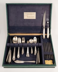 1923 Lunt "Mary II" Sterling Silver Arabesque Marquetry Flatware Service For 8 69Pcs Over 1870 Grams