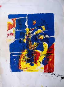 William Tolliver (America 1951-2000) Acrylic On Paper Jazz Musician
