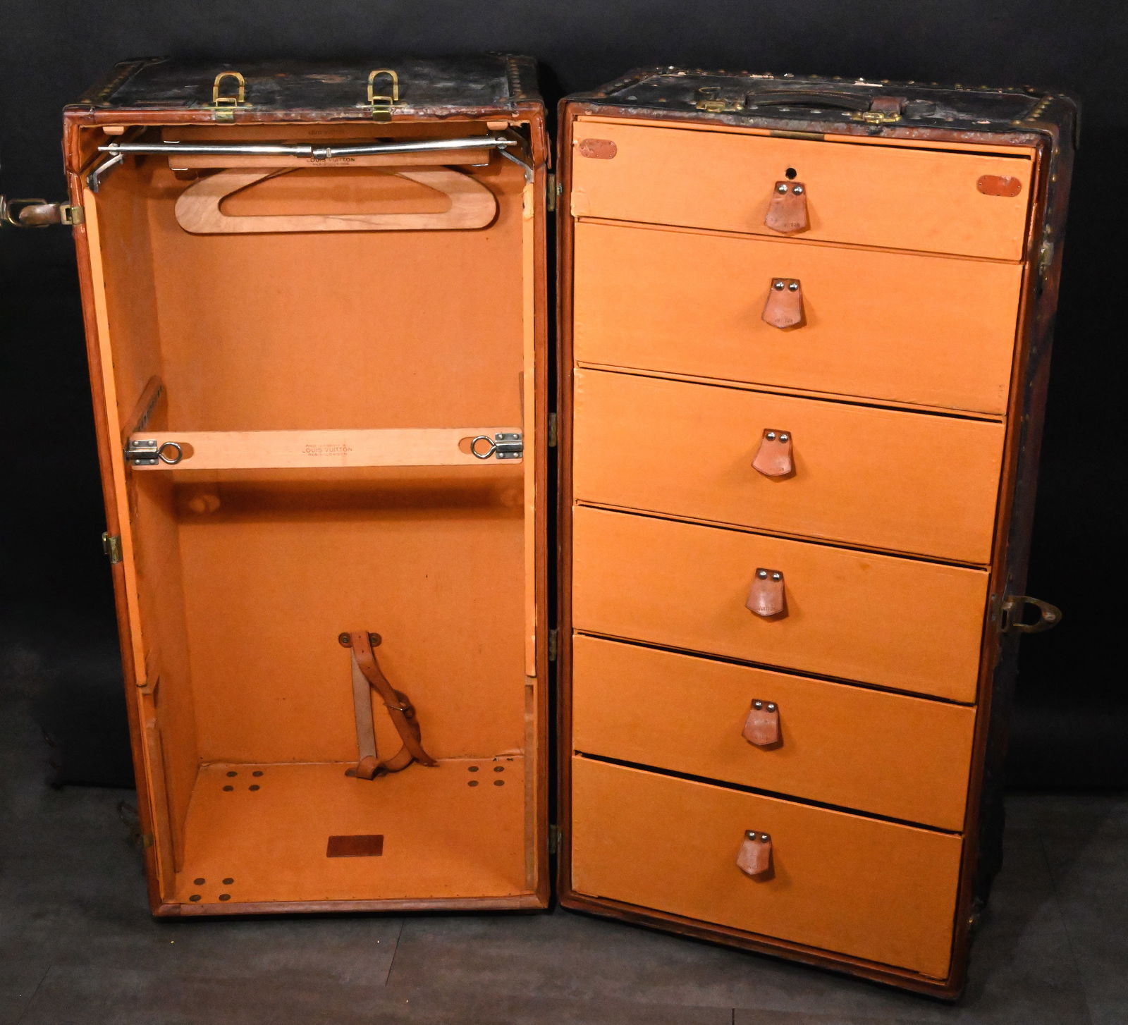 19th c. Louis Vuitton Wardrobe Steamer Trunk Natural Cowhide Leather (1 of 19)