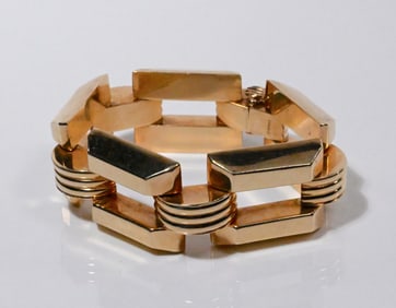 Gold Retro Square Tank Link Bracelet