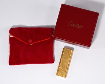 Vintage Cartier Paris Art Deco Style Gold Plated Textured Satin Lighter