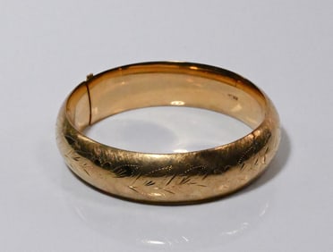 14K Gold Floral Satin Bangle Bracelet