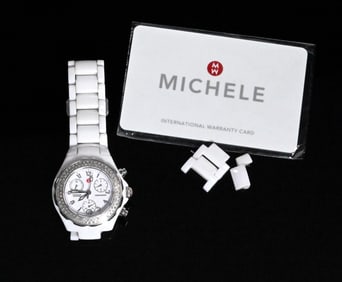 Michele Tahitian Ceramic 100 White 0.47Ct Diamonds Chronograph Watch Ref MWW12A000001