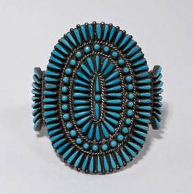 Nathaniel & Rosemary Naz Navajo Native American Sterling Turquoise Needlepoint Cuff Bracelet Signed