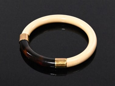 18K Gold Tortoise Shell & Bone Bangle