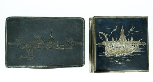 Sterling Silver Niello Cigar Humidor Box Group Lot