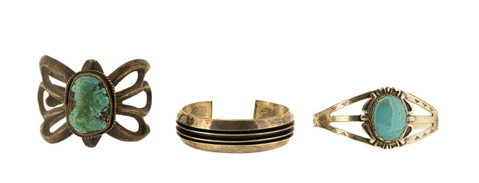 Native American Navajo Old Pawn Sterling Silver Turquoise Cuff Bracelet Collection