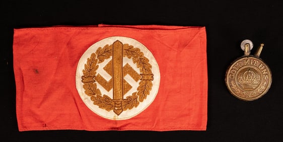 WWII German SA Sport Association Armband & Brass WWI Gott Mit Uns Trench Art Lighter