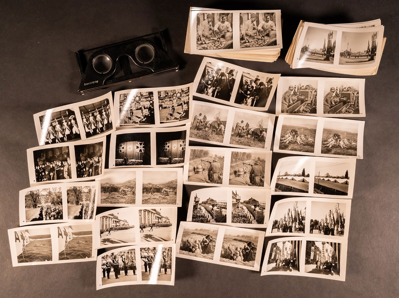 WWII Raumbild Verlag German Military Photos: World War Two Raumbild-Verlag Germany Militaria War Action Front Photographs 190 special Heinrich Hoffmann and Raumbild-Verlag 3D stereo photographs and the nickel plated metal viewer with glass lense