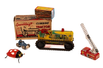 Vintage Metal Tin Toy Group Lot Marx Schuco etc