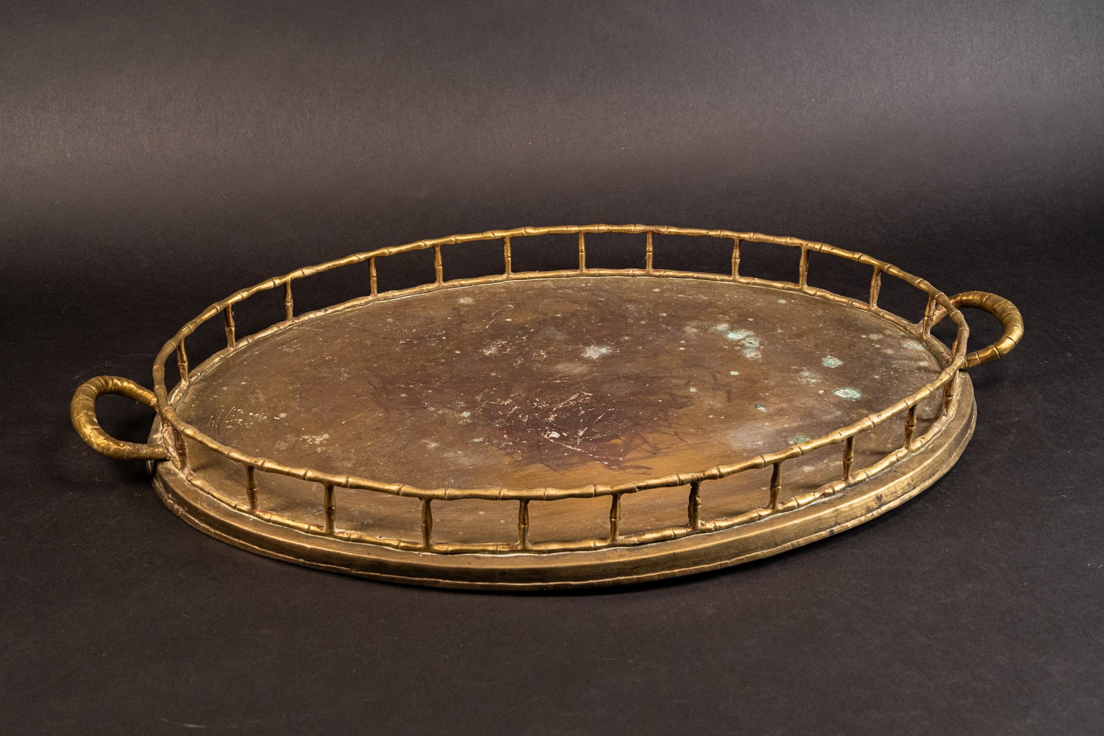 Chinese Brass Faux Bamboo Serving Tea or Oval Vanity Dresser Tray (1 of 10)