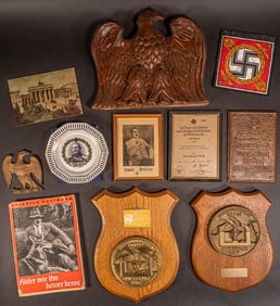 WWII German / US Signage Photo Book Desk Items Group Lot Hitler Von Hindenburg etc